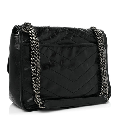 Saint Laurent Crinkled Calfskin Matelasse Monogram Medium Niki Chain Satchel Black 3 of 9