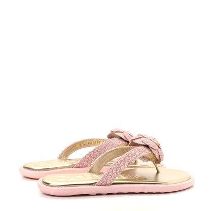 Chanel Tweed Quilted Camellia Thong Sandals 38 Salmon Apricot Gold 4 of 11