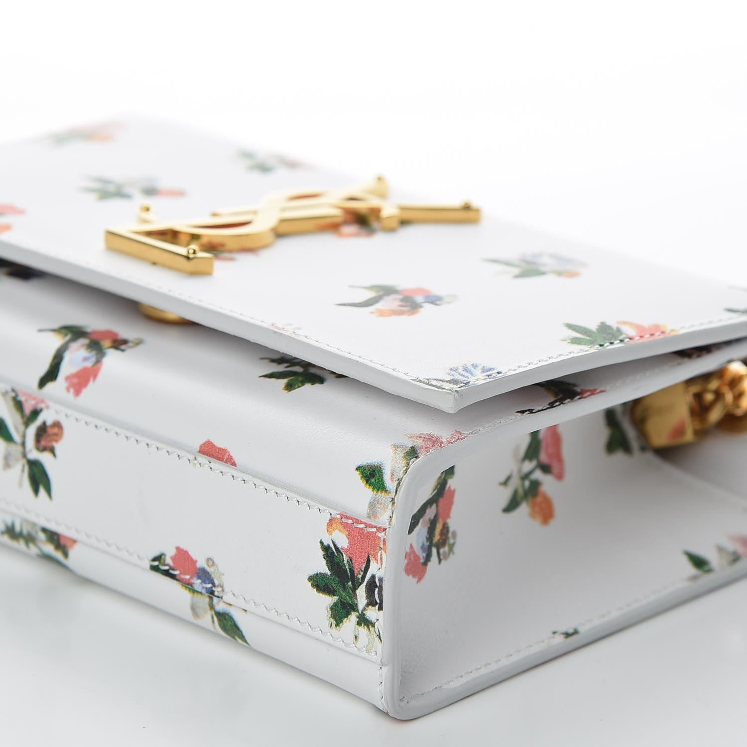 Saint Laurent Calfskin Prairie Flower Printed Small Classic Monogram Kate Satchel White 6 of 9