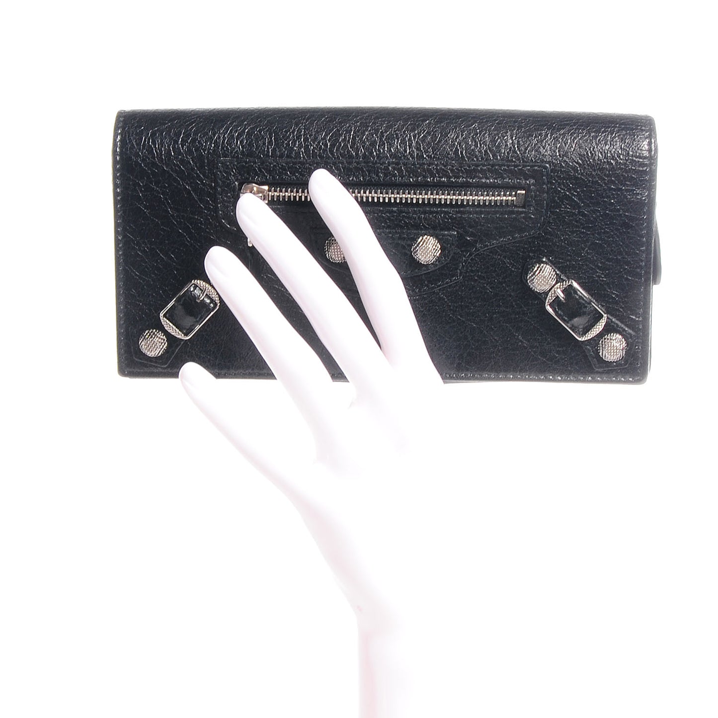 Agneau Giant 12 Silver Hardware Money Wallet Black