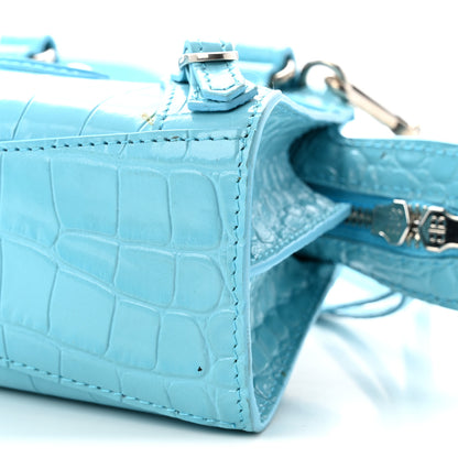 Balenciaga Calfskin Crocodile Embossed Neo Classic Silver Hardware Nano City Crossbody Azur 10 of 13