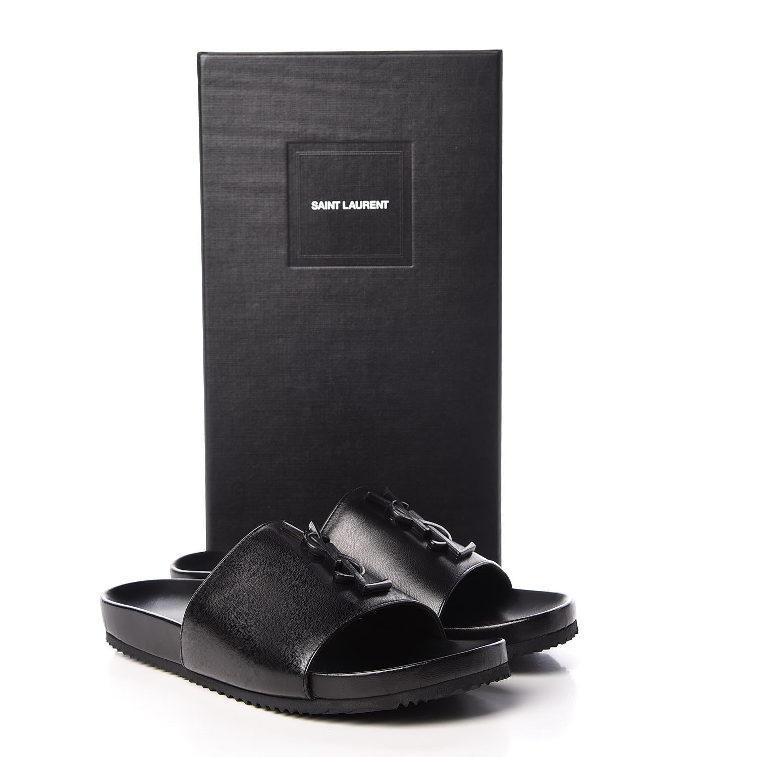 Saint Laurent Calfskin Monogram Joan Slide Sandals 35.5 Black 8 of 8