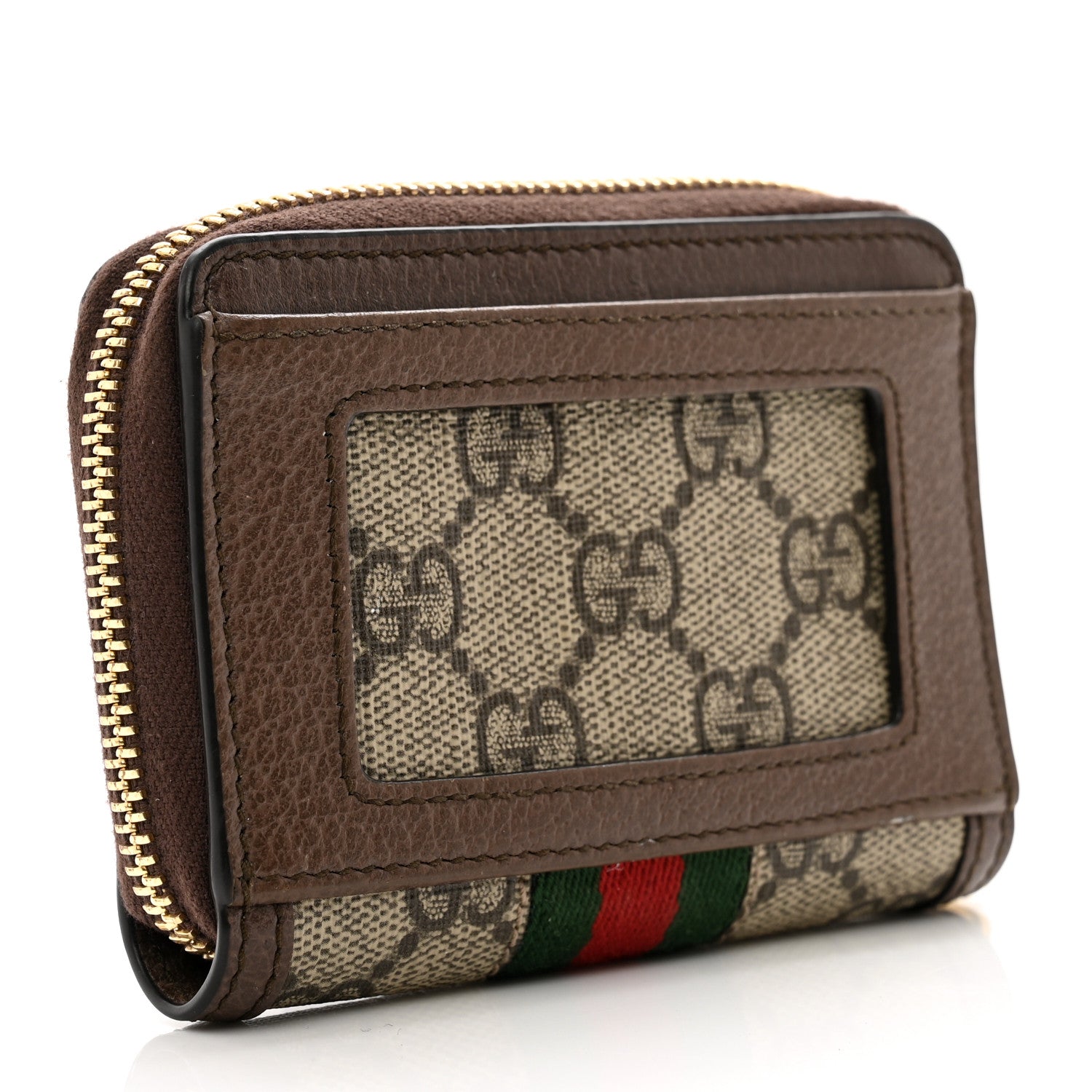 Gucci GG Supreme Monogram Textured Dollar Calfskin Web Ophidia Zip Around Card Case Wallet Beige Ebony New Acero 3 of 7