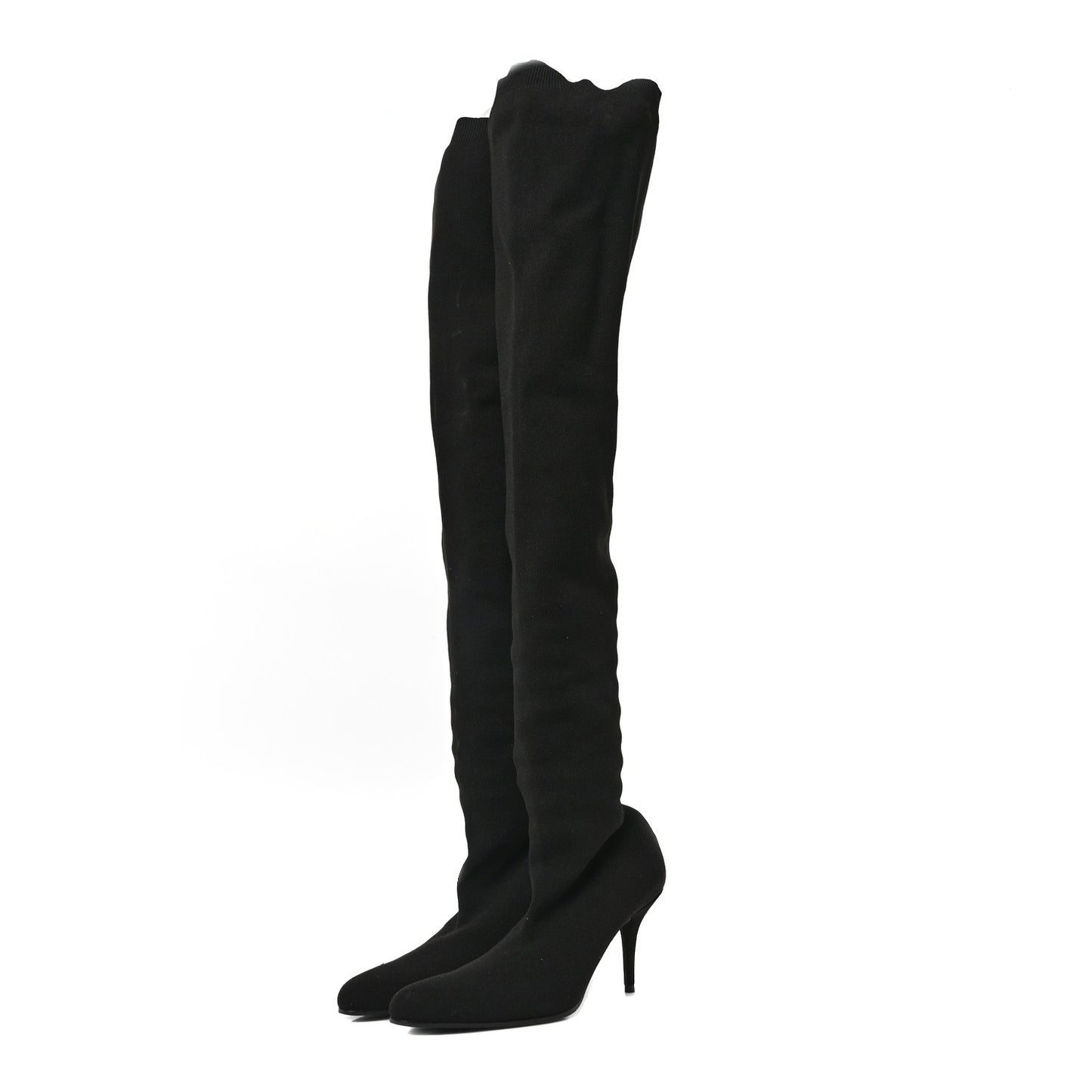 Crepe Jersey Pointed Toe Knife Thigh High Boots 40 Black