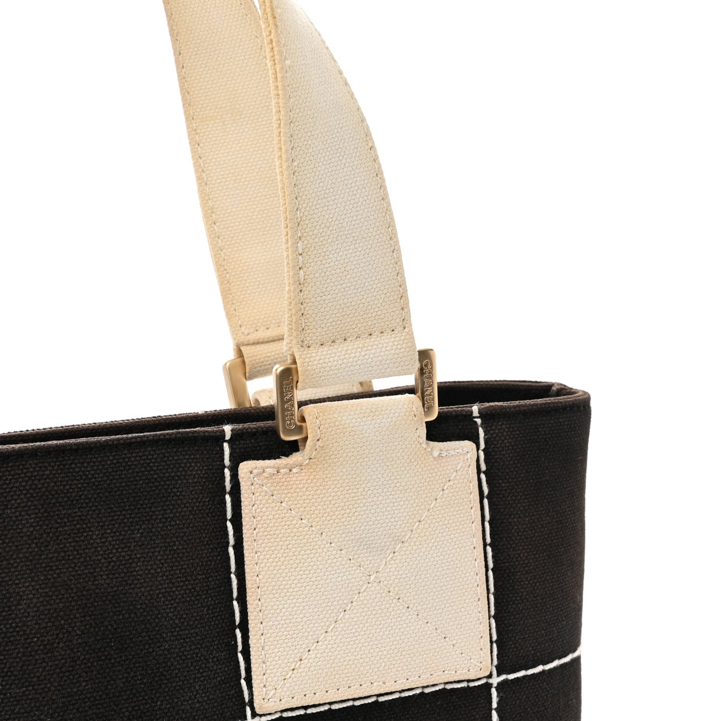 Canvas Square Stitched CC Small Tote Bag Black