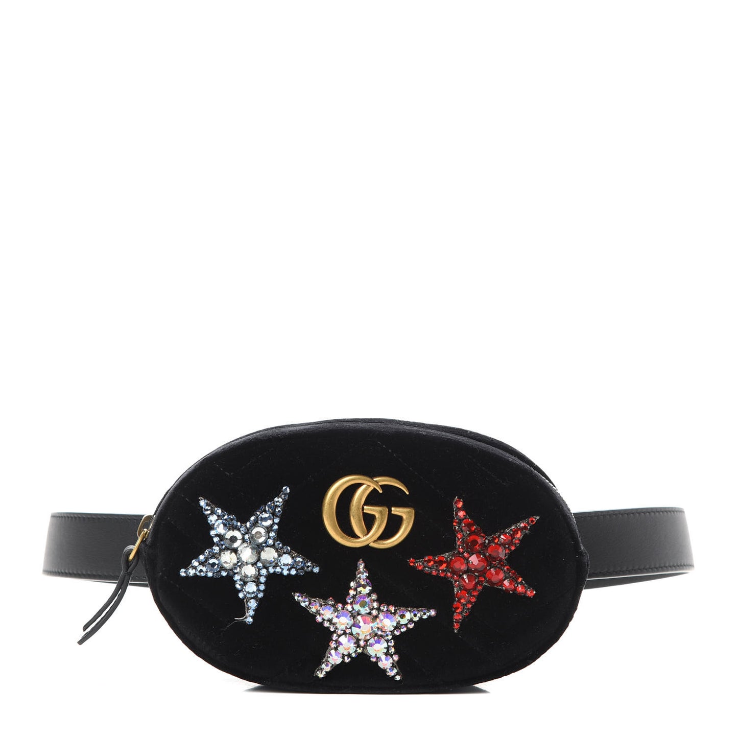 Velvet Matelasse Crystal Star GG Marmont Belt Bag 85 34 Black