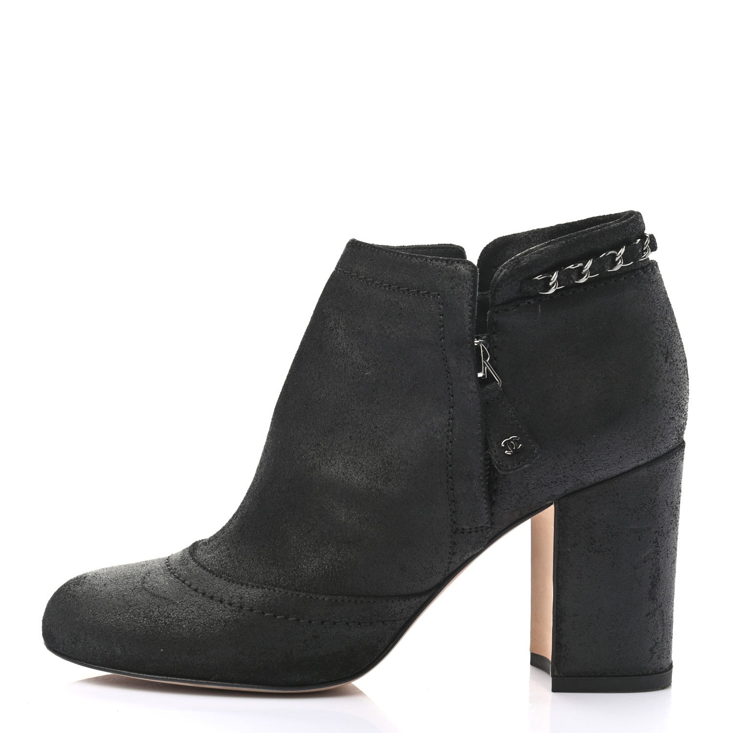 Chanel Suede CC Chain Ankle Boots 37.5 Black 1 of 9