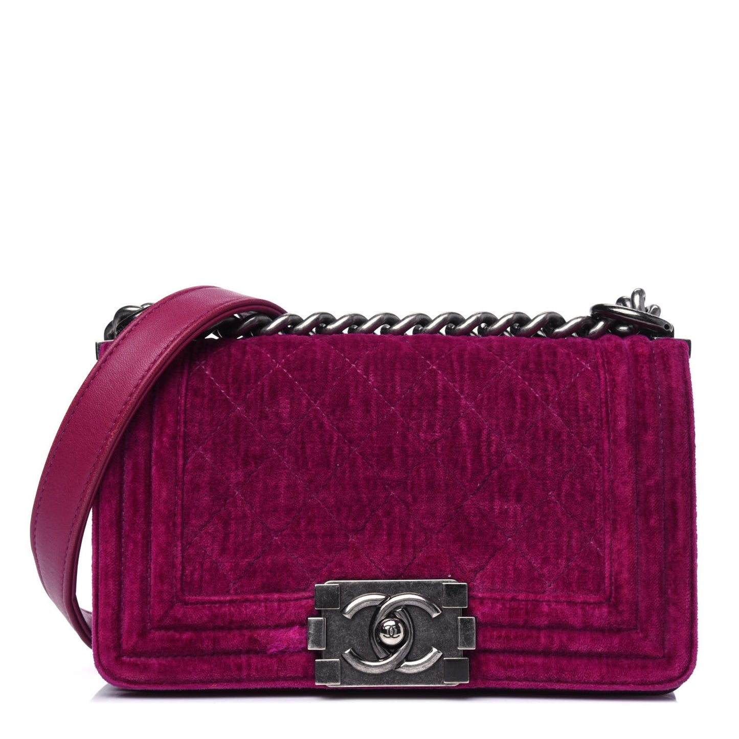 Velvet Quilted Small Boy Flap Fuchsia