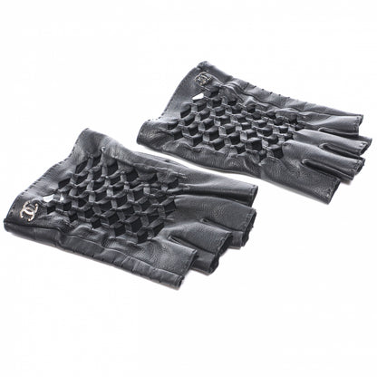 Chanel Lambskin Fingerless Woven CC Gloves Black 7.5 1 of 5