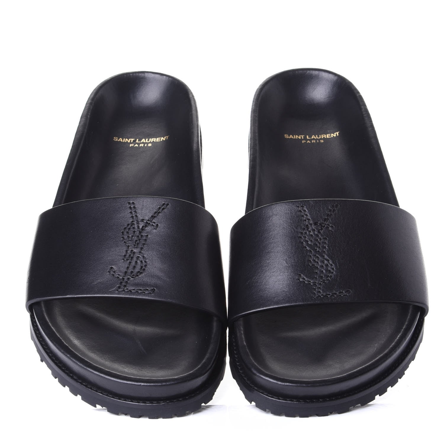 Saint Laurent Calfskin Monogram Jimmy Joan Slide Sandals 42 Black 5 of 10