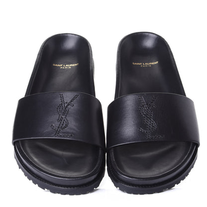 Saint Laurent Calfskin Monogram Jimmy Joan Slide Sandals 42 Black 5 of 10