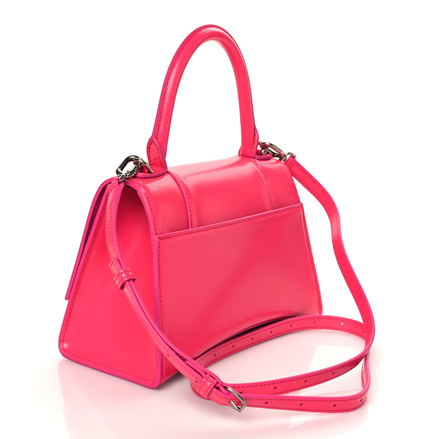 Balenciaga Shiny Box Calfskin Small Hourglass Top Handle Bag Acid Fuchsia 3 of 9