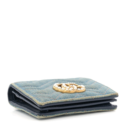 Gucci Denim Matelasse Pearly GG Marmont Card Case Wallet Blue 4 of 9