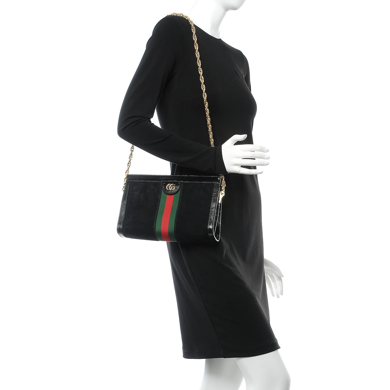 Gucci Suede Patent GG Web Small Ophidia Chain Shoulder Bag Black 2 of 7