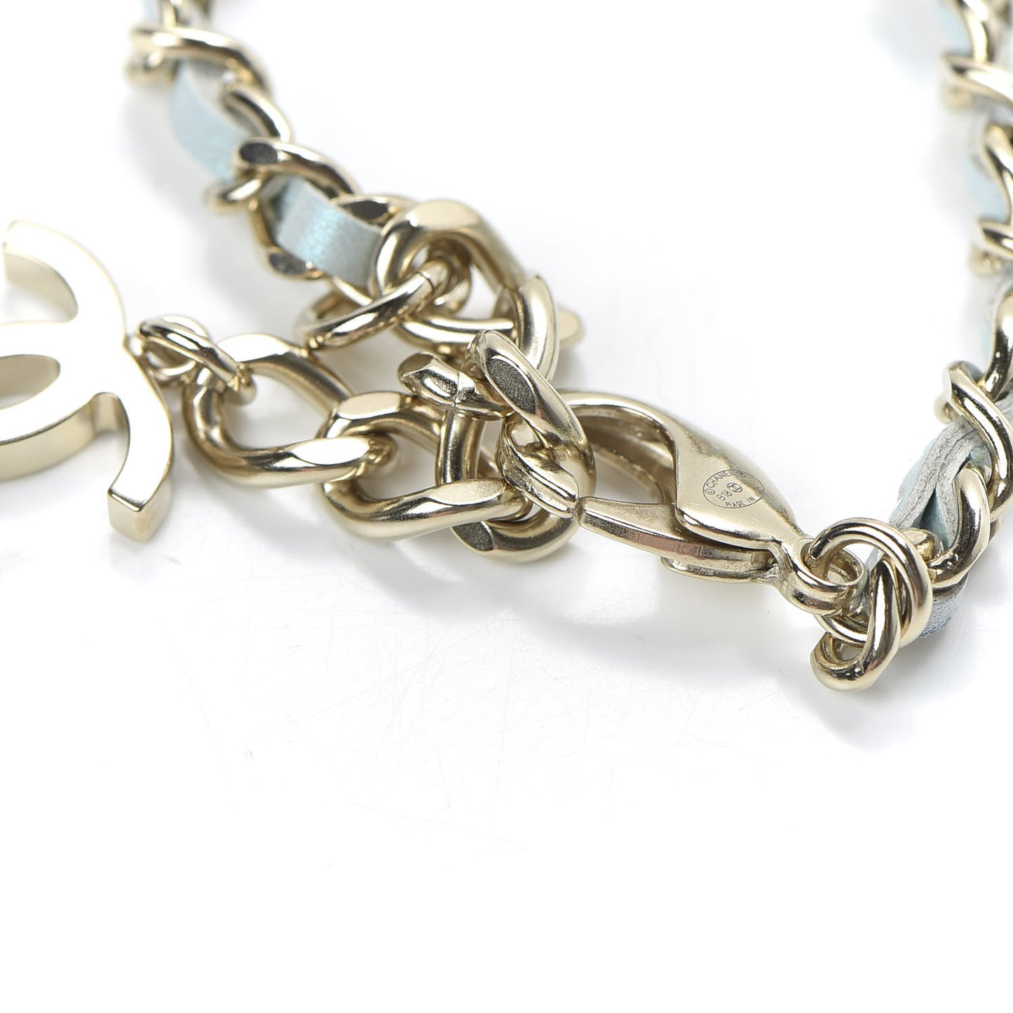 Metal Iridescent Lambskin Lock Bracelet Gold Light Blue