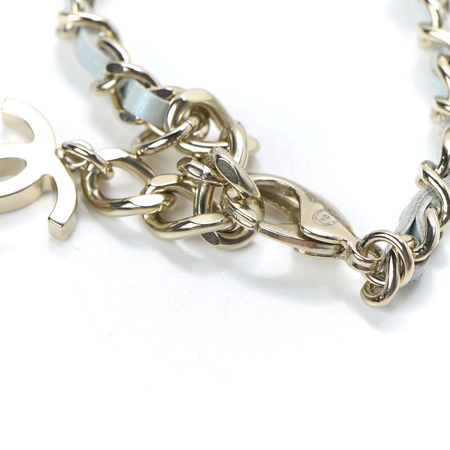 Chanel Metal Iridescent Lambskin Lock Bracelet Gold Light Blue 4 of 6