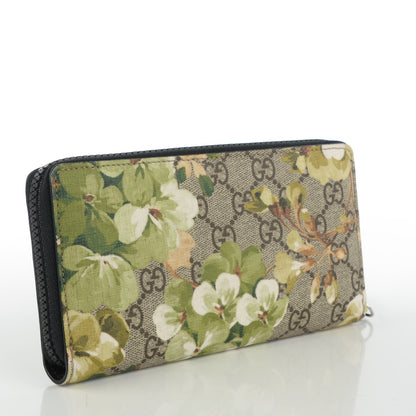 Gucci GG Supreme Monogram Blooms Zip Around Wallet Beige New Military Black 3 of 7