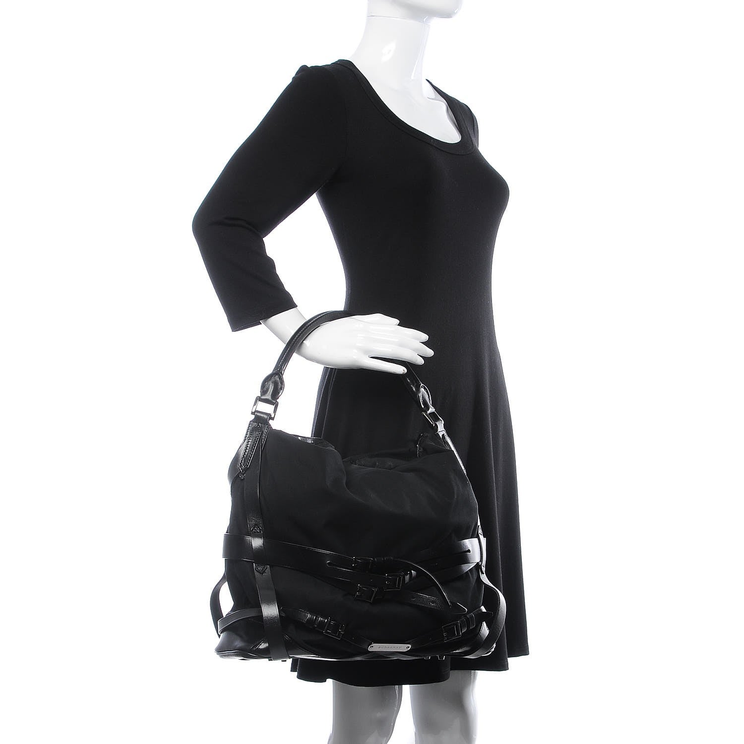 Burberry Canvas Bridle Calfskin Medium Lynher Hobo Black 2 of 6