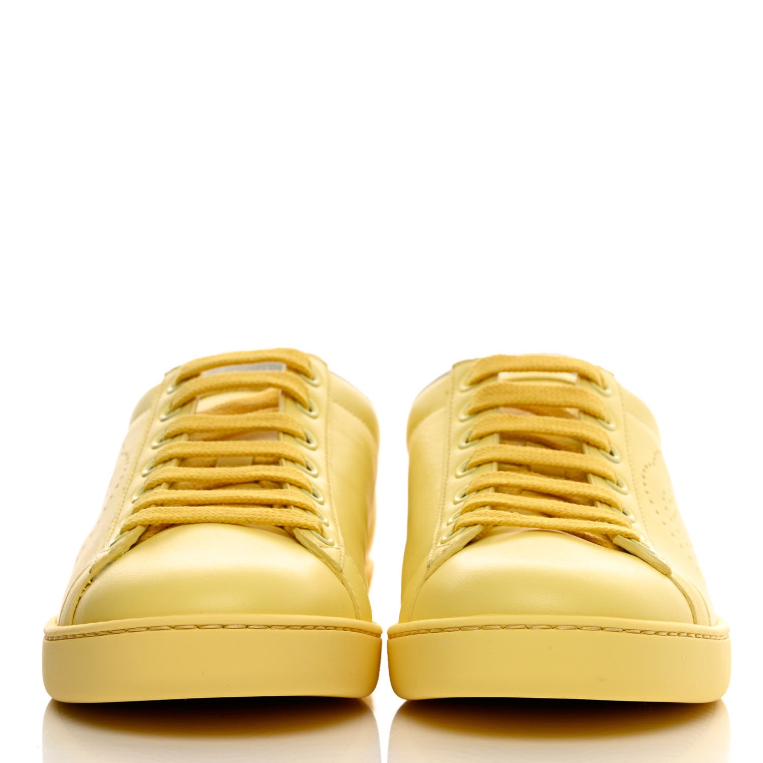 Gucci Calfskin Interlocking G Perforated Womens Ace Sneakers 37 Banana Straw Yellow 2 of 11