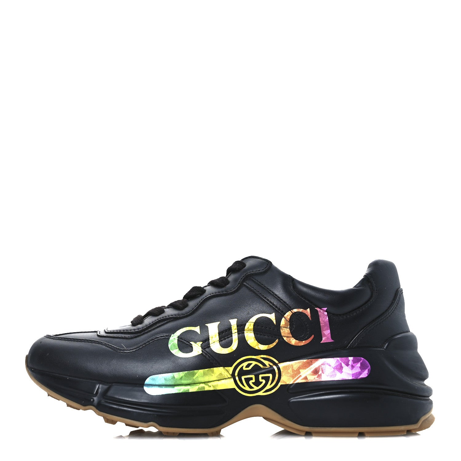 Gucci Calfskin Iridescent Logo Womens Rhyton Sneakers 38.5 Black 1 of 14