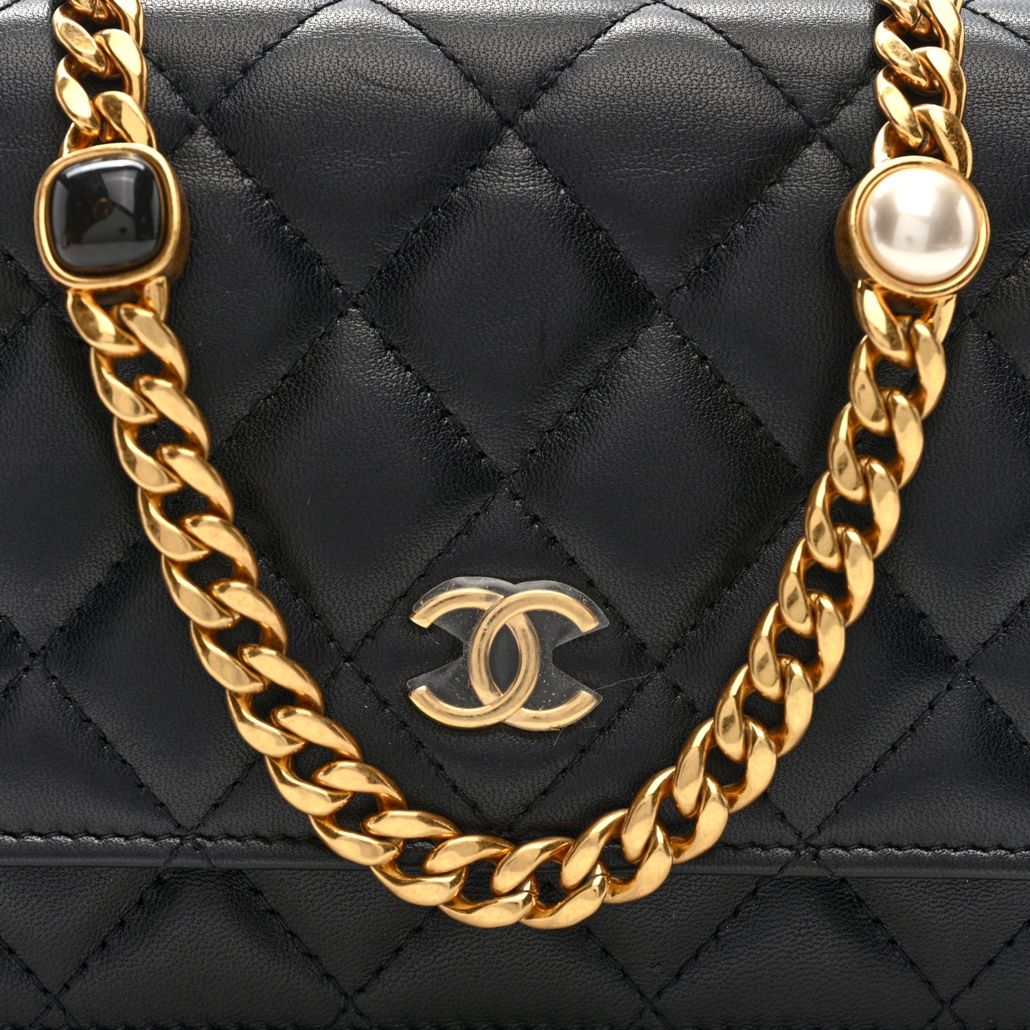 Chanel Lambskin Quilted CC Pearl Enamel Clutch on Chain WOC Black 8 of 10