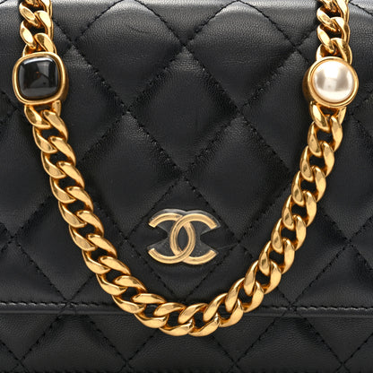 Chanel Lambskin Quilted CC Pearl Enamel Clutch on Chain WOC Black 8 of 10