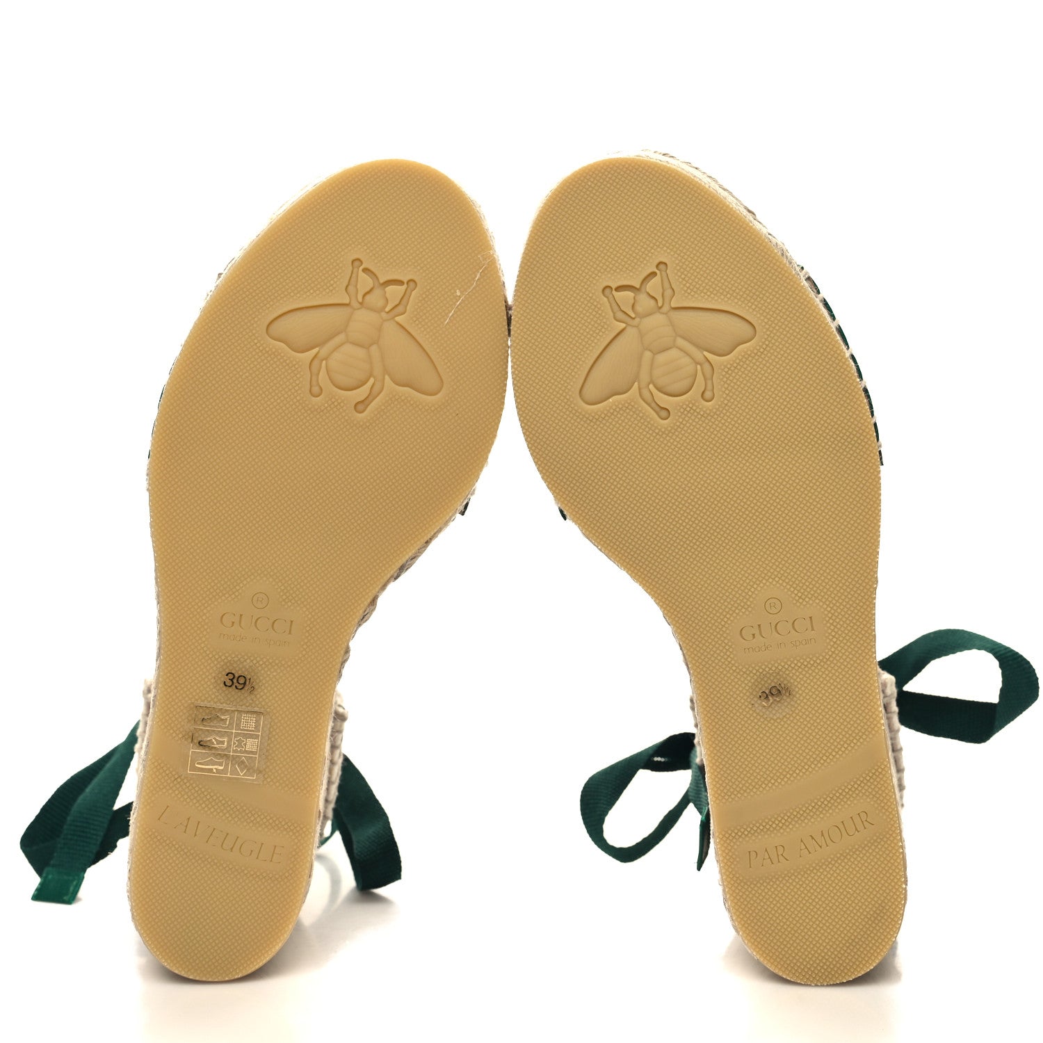 Gucci Canvas Malaga Kid Web Ankle Wrap Espadrille Wedge Sandals 39.5 Green Red Mystic White Emerald 5 of 10