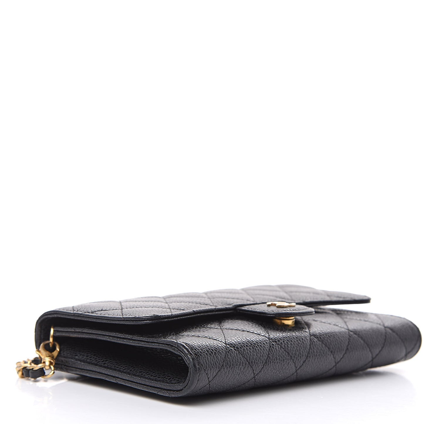 Caviar Quilted Wallet on Removable Chain Black