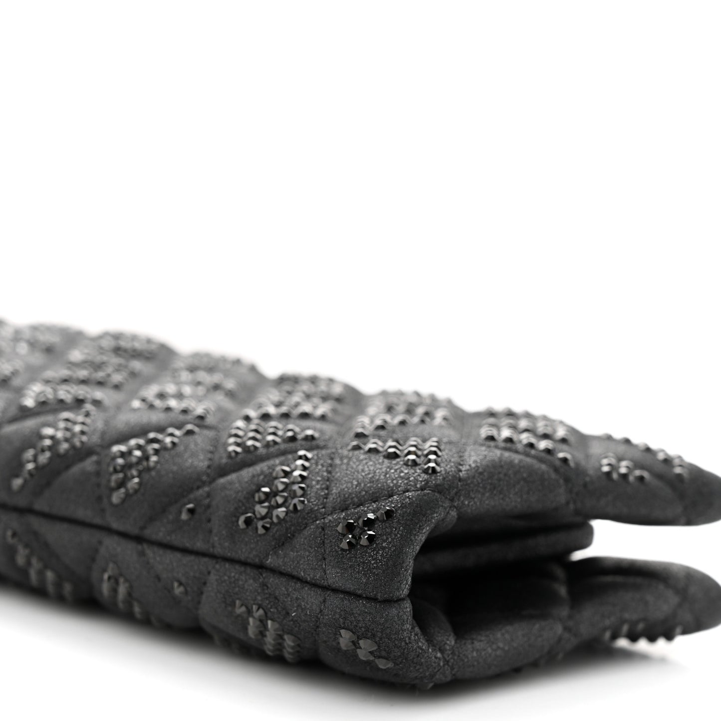 Iridescent Lambskin Crystal Quilted Clutch Black