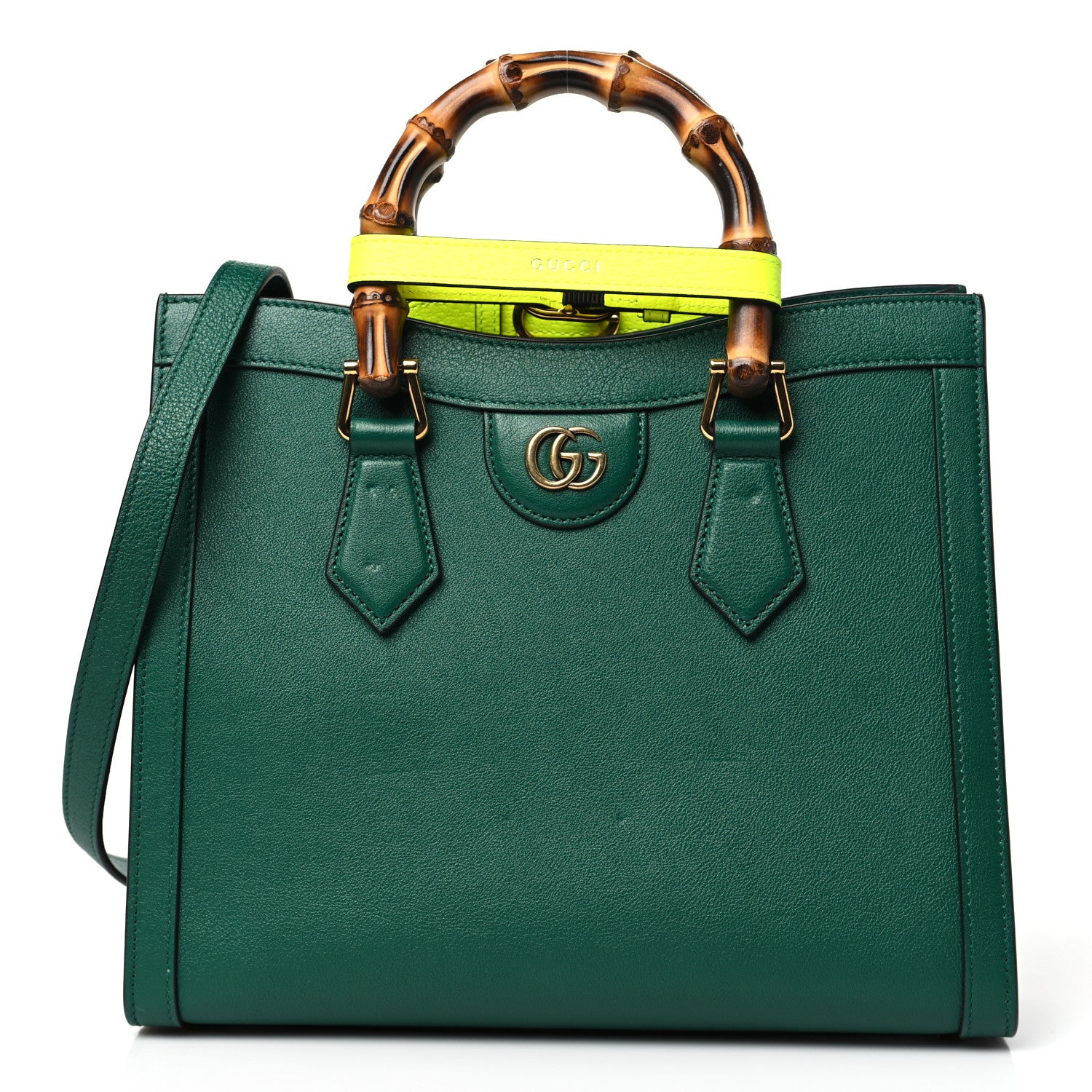 Gucci Wonka Grain Calfskin Small Diana Tote Bag Green Yellow Fluo 1 of 9