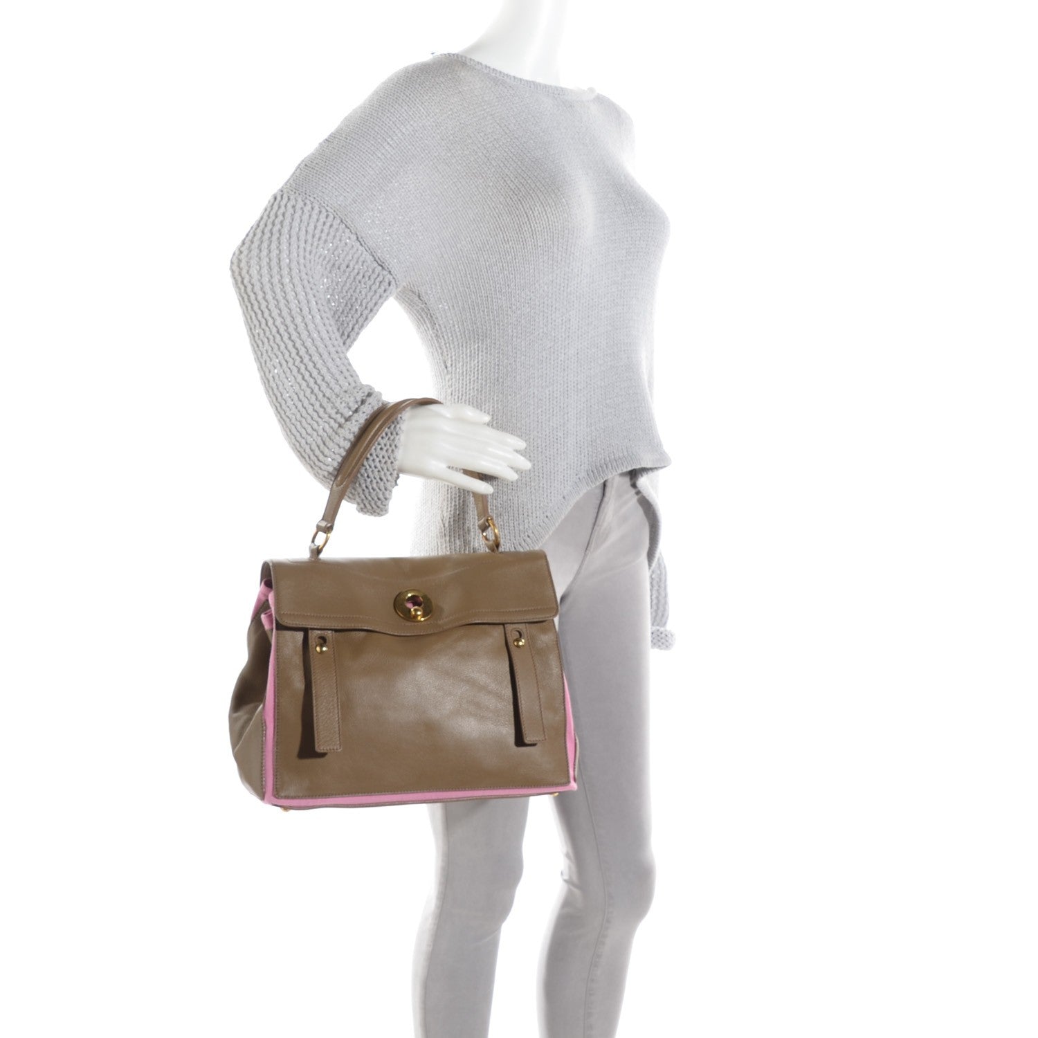 Saint Laurent Calfskin Canvas Medium Muse Two Taupe Pink 2 of 8