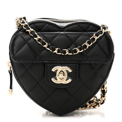 Chanel Lambskin Quilted CC In Love Heart Clutch With Chain Black 1 of 10