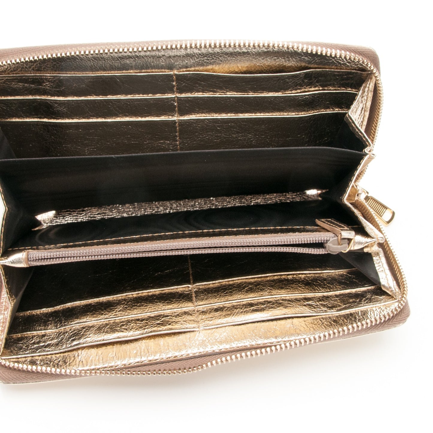 Metallic Calfskin Belle De Jour Zip Around Wallet Gold