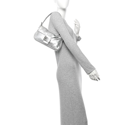 Fendi Metallic Nappa Crystal Baguette Silver 2 of 15