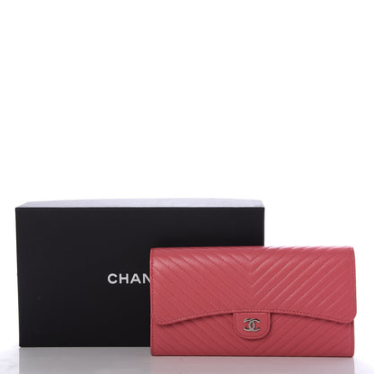 Chanel Caviar Chevron Quilted Large Gusset Flap Wallet Pink 8 of 8