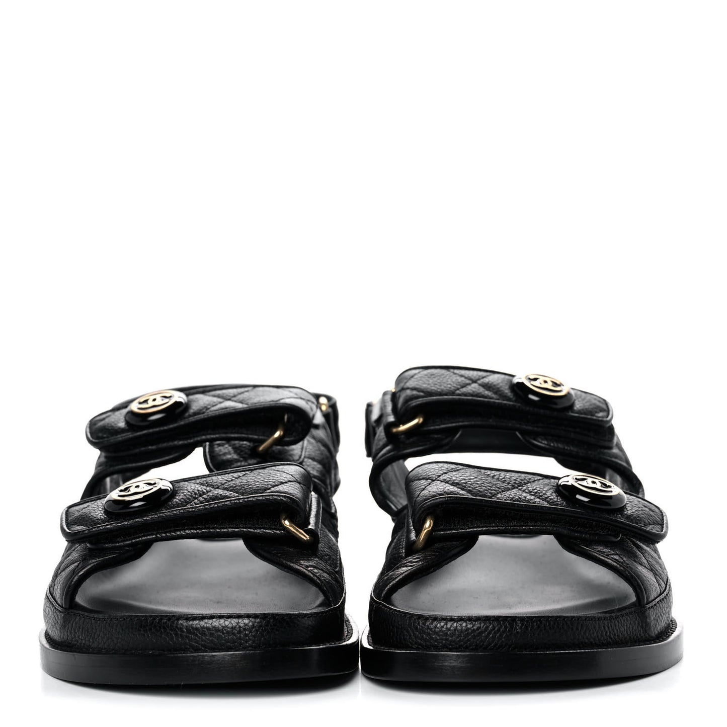 Grained Calfskin Velcro Dad Sandals 36 Black