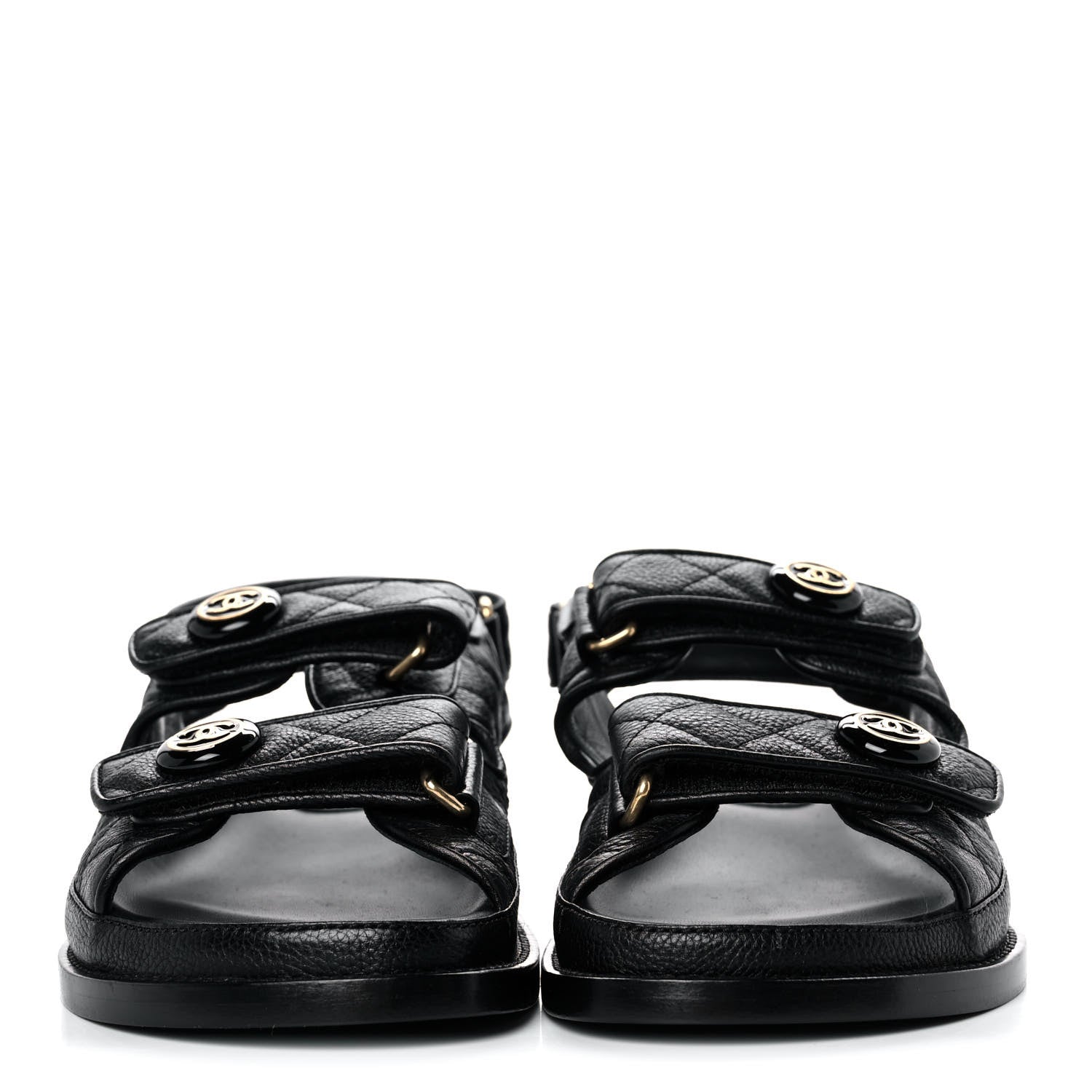 Chanel Grained Calfskin Velcro Dad Sandals 36 Black 2 of 9