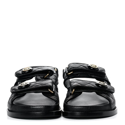 Chanel Grained Calfskin Velcro Dad Sandals 36 Black 2 of 9