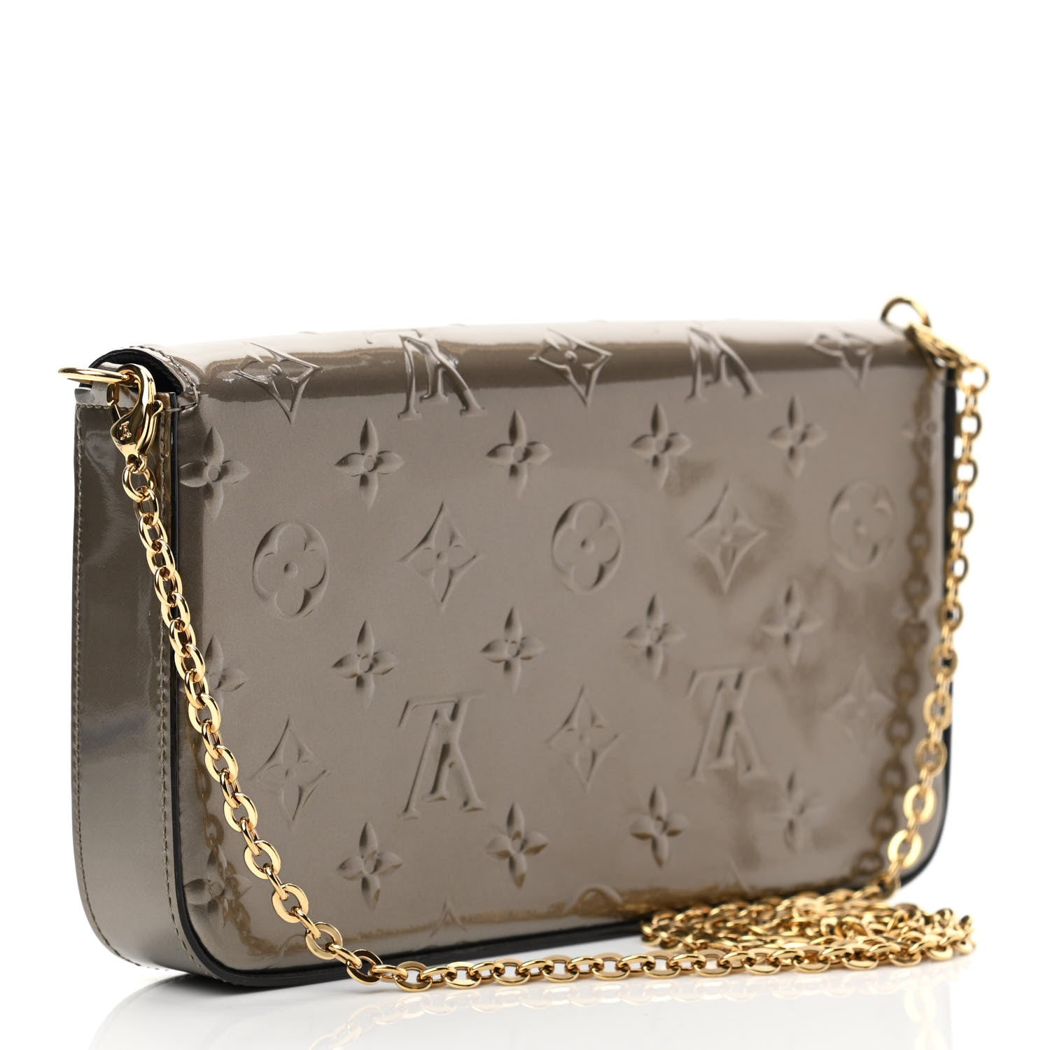 Louis Vuitton Vernis Felicie Pochette Chain Wallet Champagne Metallise 4 of 13