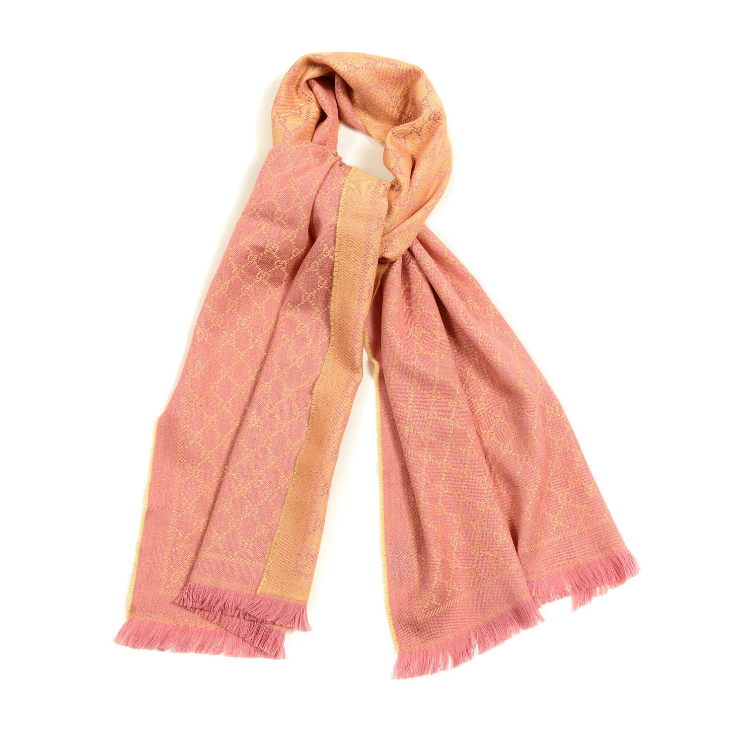 Gucci Wool Lame Jacquard GG Monogram Stenlux Scarf Pink 1 of 3