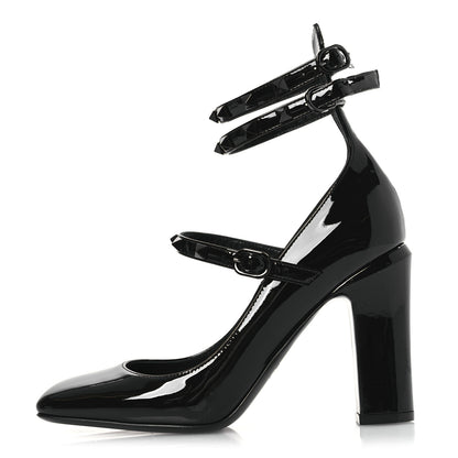 Valentino Garavani Patent Monochrome Rockstud Tan-Go Ankle Strap Pumps 37 Black 1 of 11
