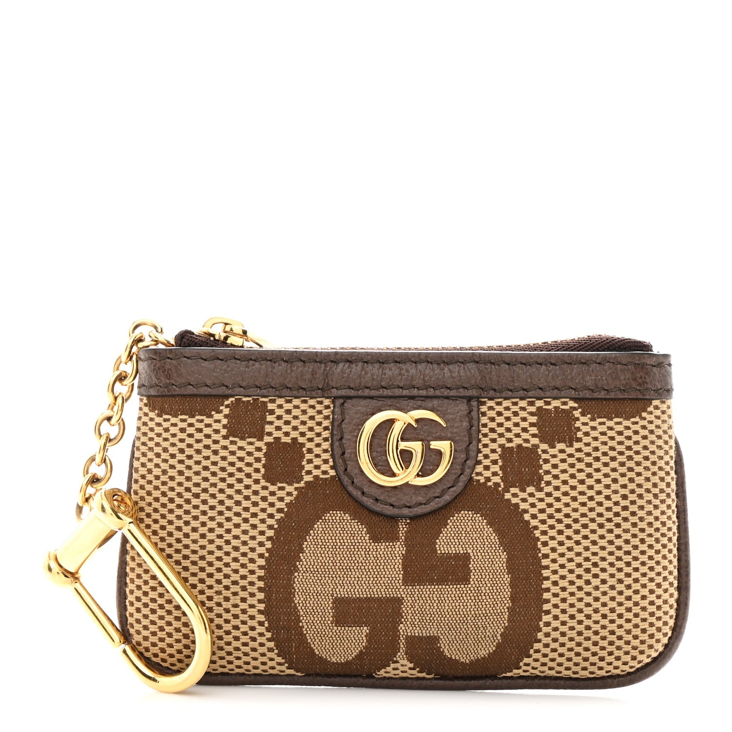 Gucci Monogram Jumbo GG Textured Dollar Calfskin Ophidia Key Case Camel Ebony New Acero 2 of 9