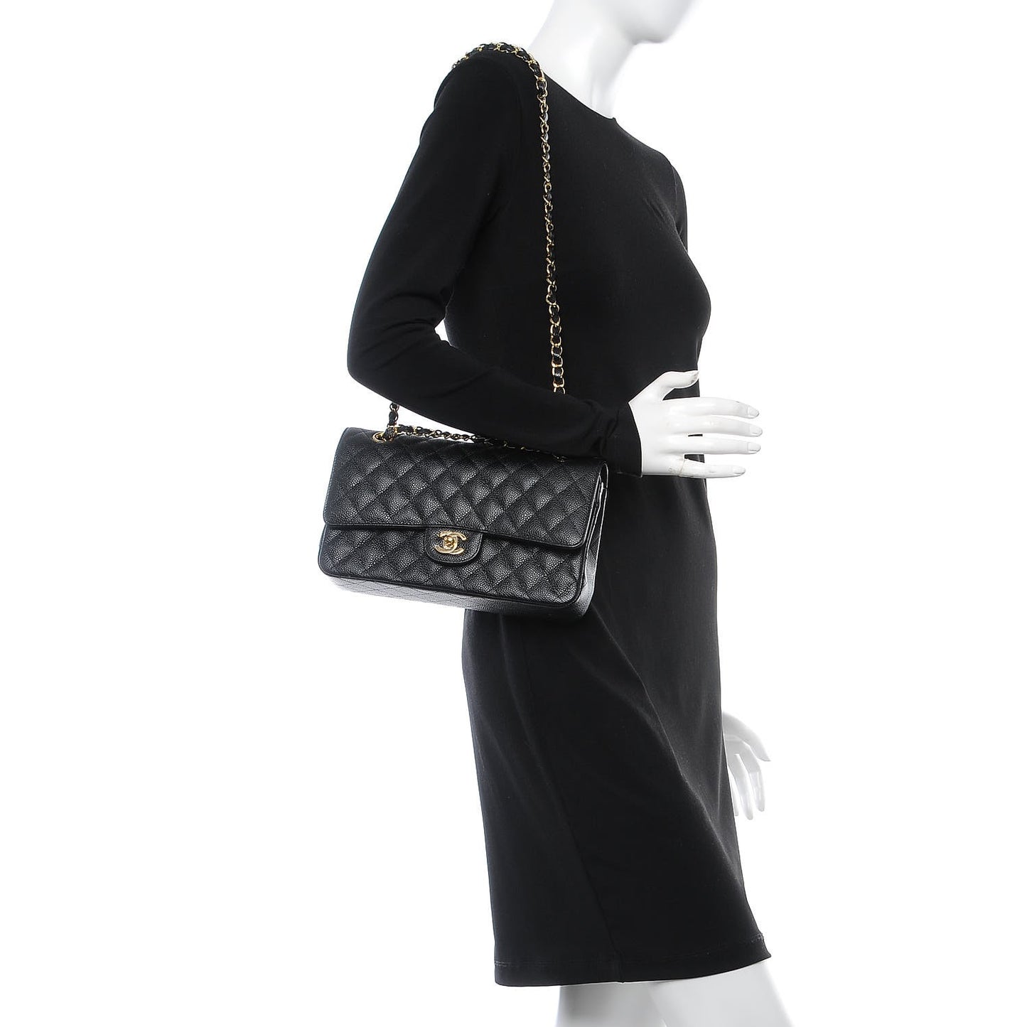 Caviar Quilted Medium Double Flap Black