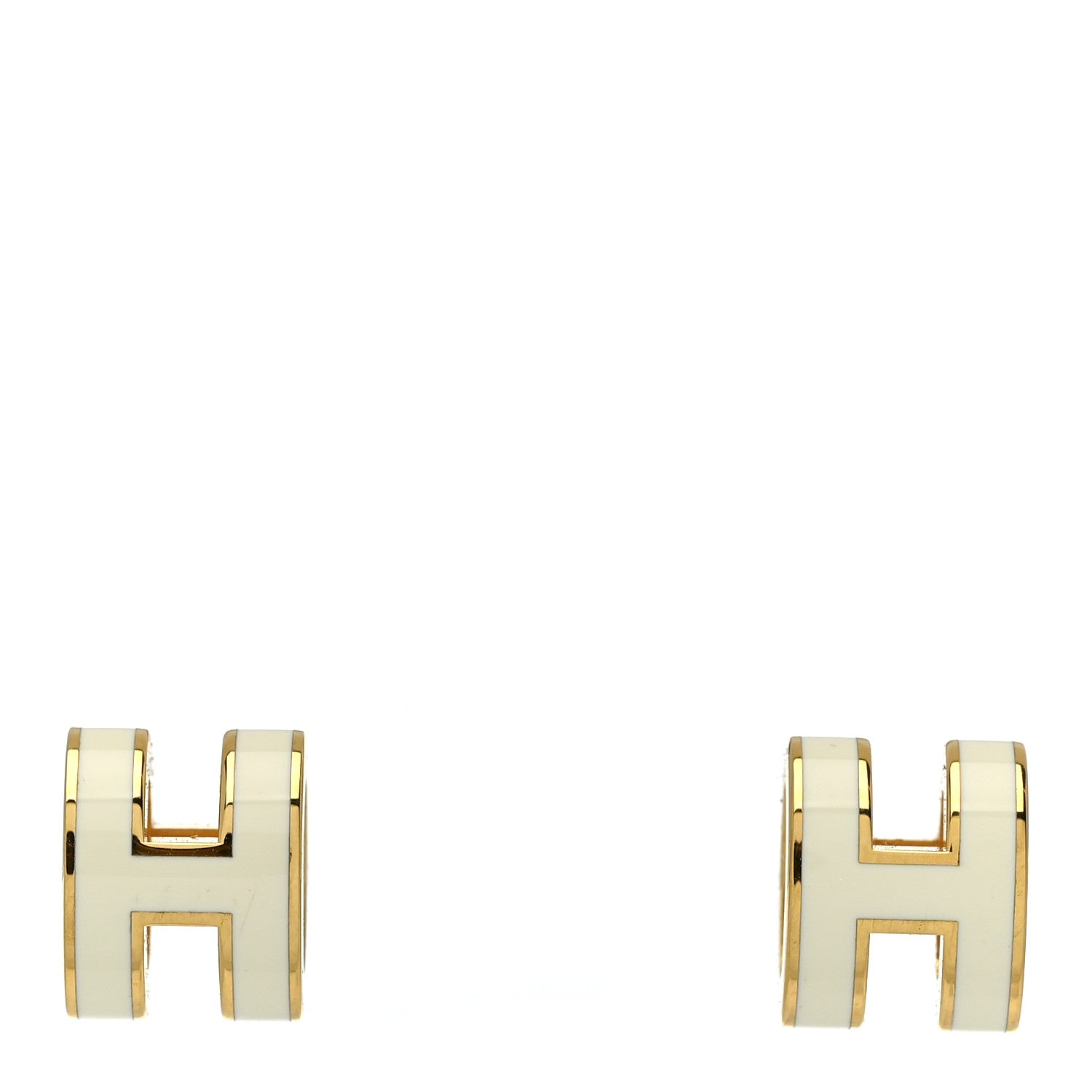 Hermes Gold Lacquered Mini Pop H Earrings White 1 of 4