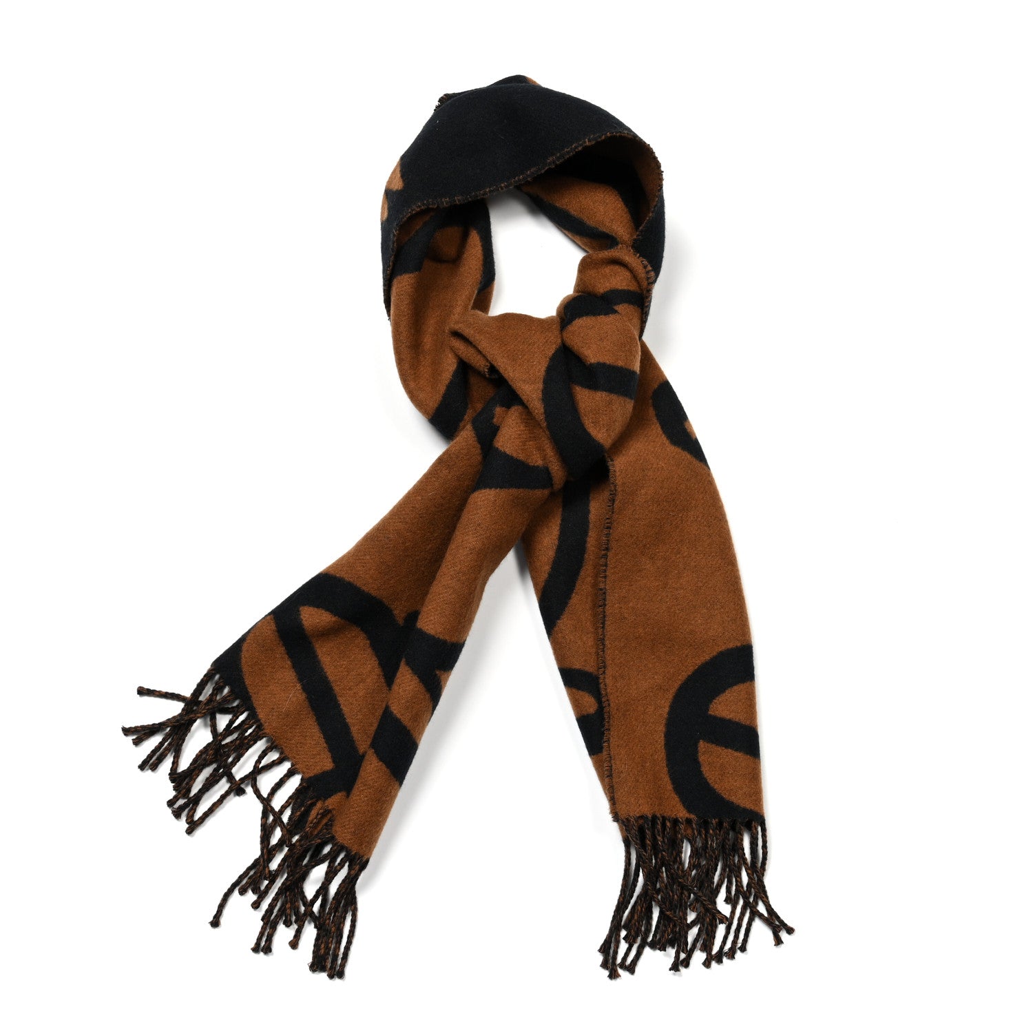 Hermes Cashmere Boucles et Camails Muffler Muffler Marine Camel 1 of 3
