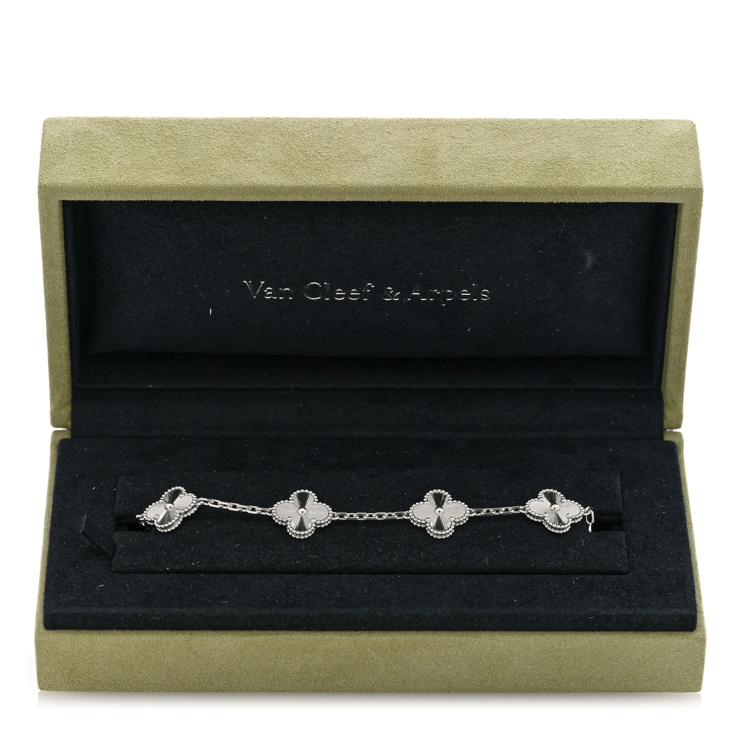 18K White Gold 5 Motifs Guilloche Vintage Alhambra Bracelet