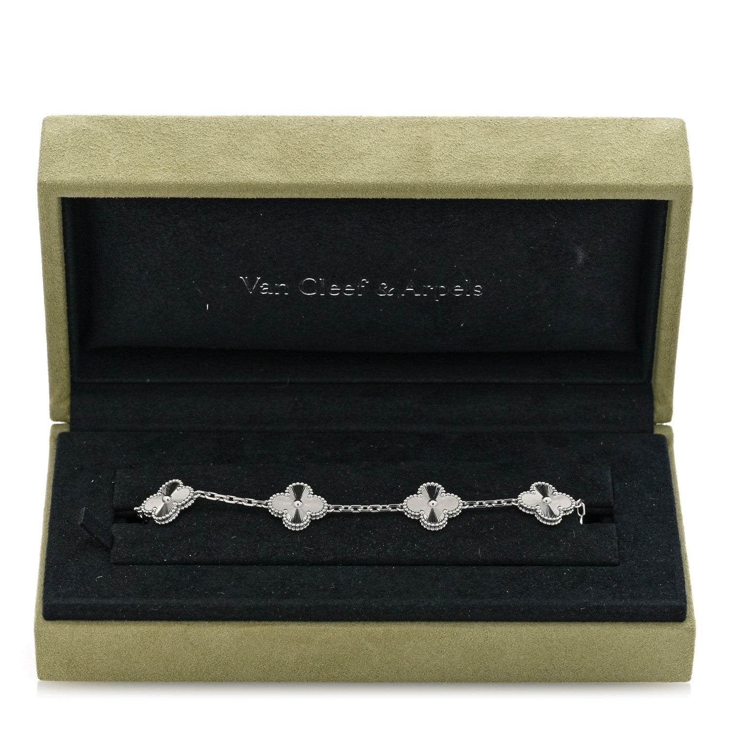 Van Cleef & Arpels 18K White Gold 5 Motifs Guilloche Vintage Alhambra Bracelet 4 of 4