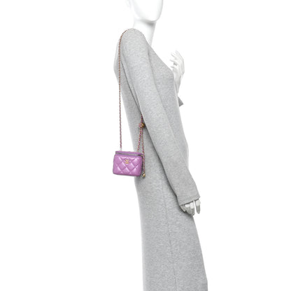 Chanel Lambskin Quilted Pearl Crush Mini Vanity Case With Chain Purple 2 of 11