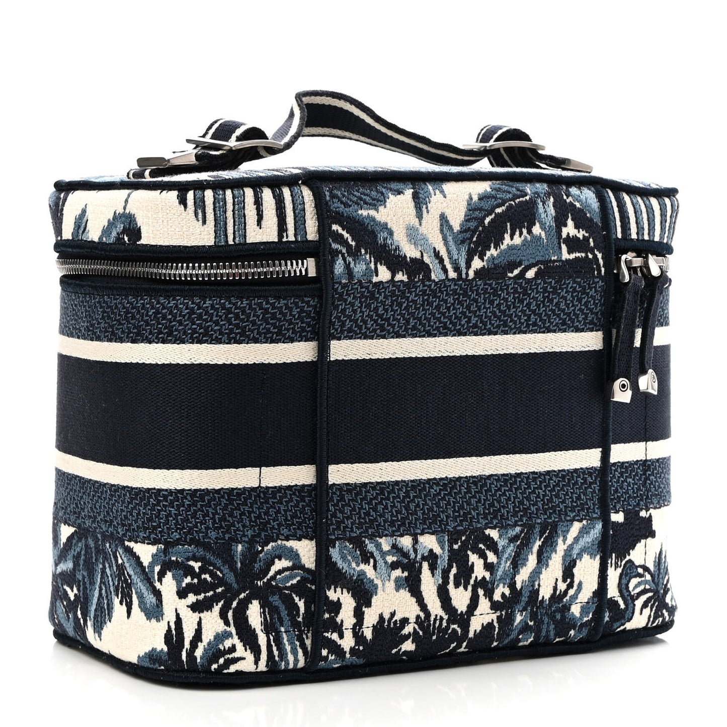 Canvas Embroidered Palm Tree Diortravel Vanity Case Blue Multicolor