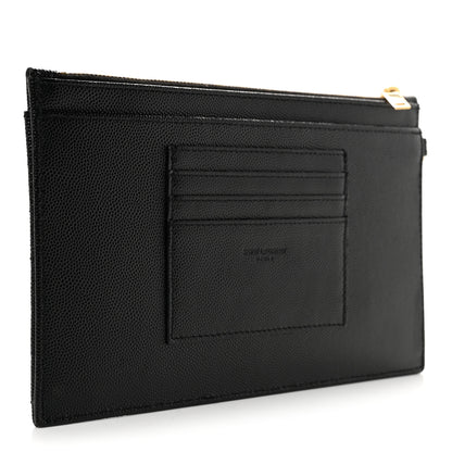 Saint Laurent Grain De Poudre Chevron Monogram Large Bill Pouch Black 3 of 8